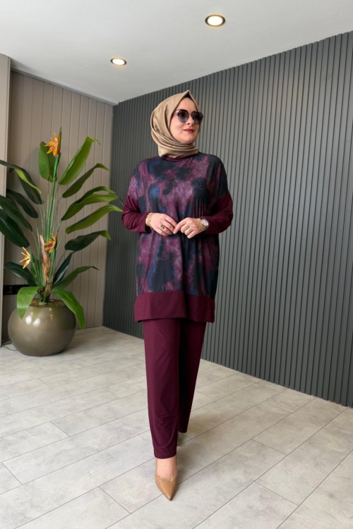 Esra Batik Pantolon Takım  Mürdüm