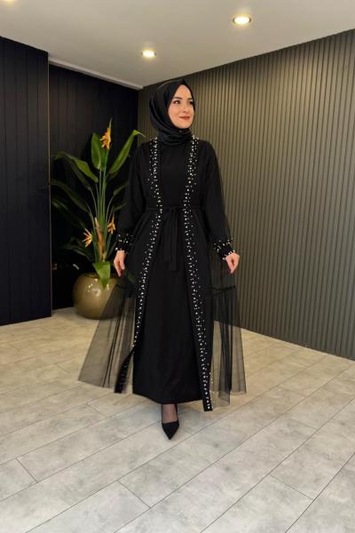 İnci Detaylı Elbise Siyah Siyah