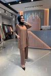 Tuniği Cep Detaylı Pantolonlu Takım Camel Camel