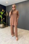 Tuniği Cep Detaylı Pantolonlu Takım Camel Camel
