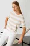 Çizgili Kısa Kollu Bluz Taş Rengi
