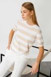 Çizgili Kısa Kollu Bluz Taş Rengi