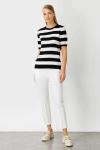 Çizgili Kısa Kollu Bluz Siyah