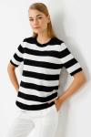 Çizgili Kısa Kollu Bluz Siyah