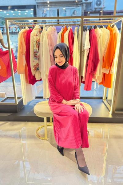 Piliseli Pantolonlu Takım Fuşya Fuşya