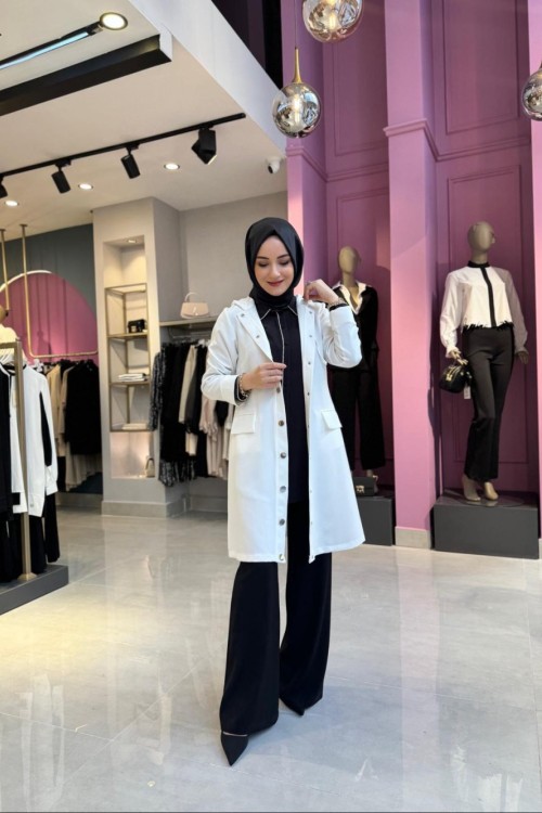 Düğmeli Krep Ceket Ekru