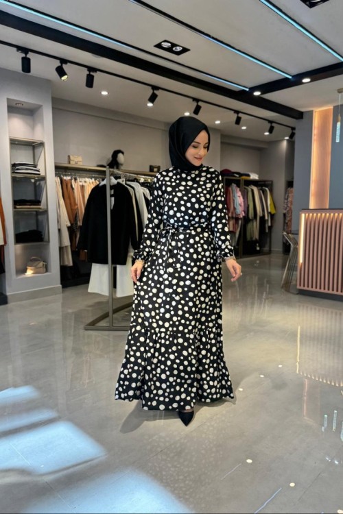 Desenli Elbise Siyah