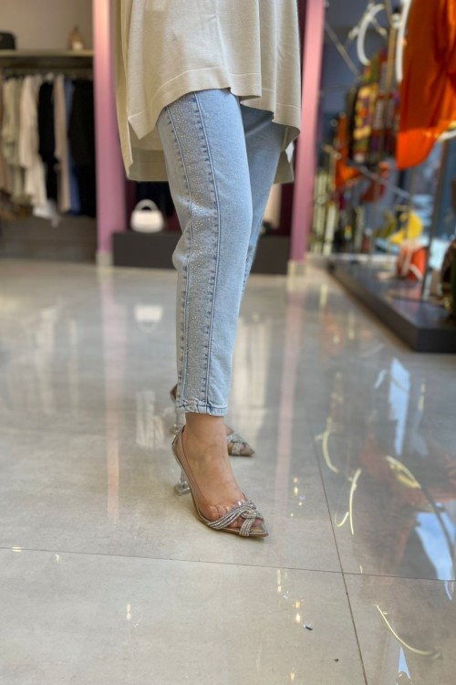 Pırıltı Detaylı Pantolon Bebe Mavisi