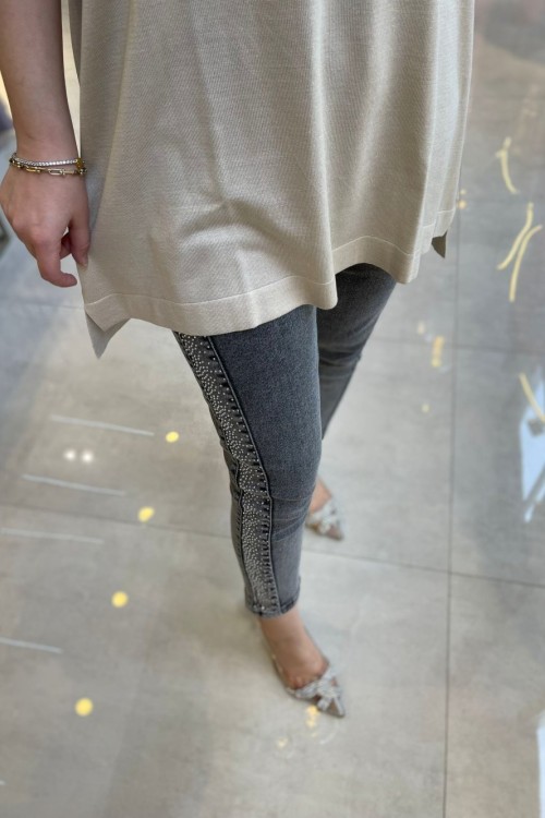 Pırıltı Detaylı Pantolon Gri