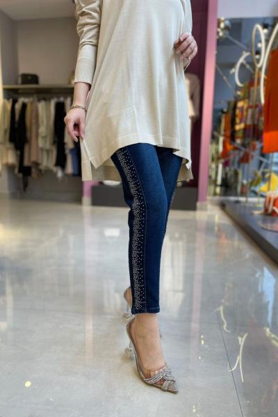 Pırıltı Detaylı Pantolon Lacivert