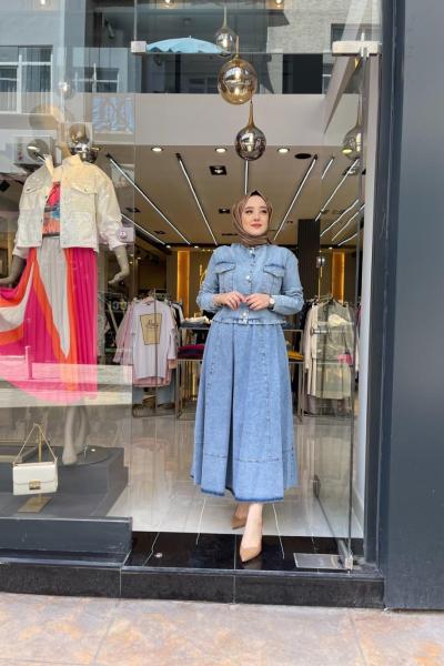 Etekli Kot Takım Açık Mavi Açık Mavi