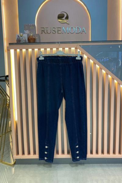Ön Düğmeli Denim Pantolon Lacivert Lacivert