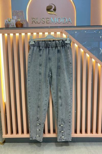 Ön Düğmeli Denim Pantolon Gri Gri