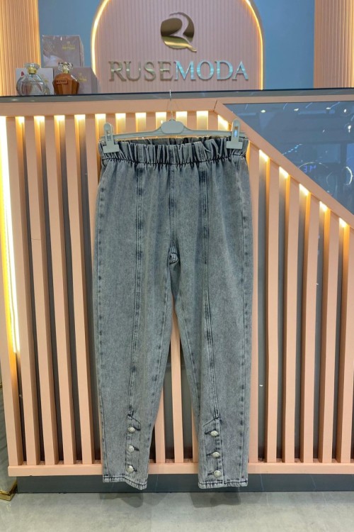 Ön Düğmeli Denim Pantolon Gri Gri