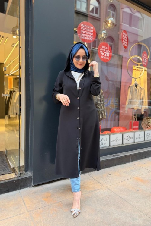 Kapüşonlu Kap Siyah