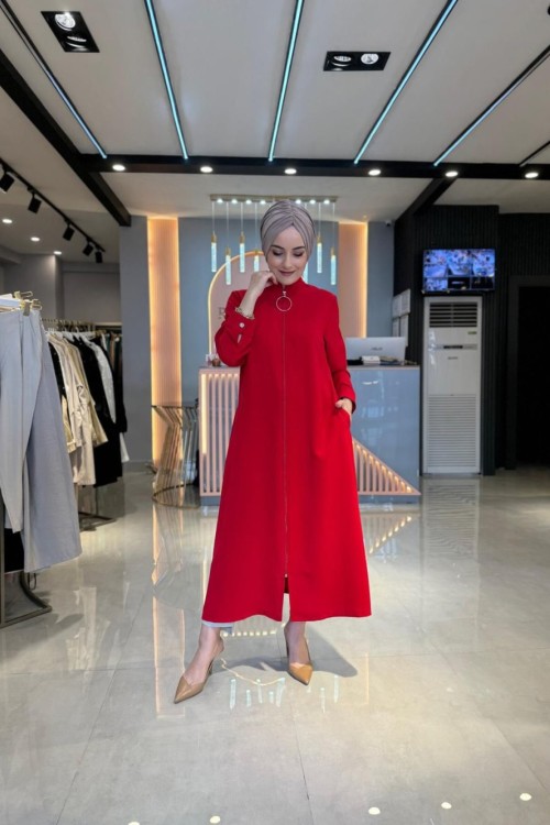 Önü Fermuarlı Kap Kırmızı