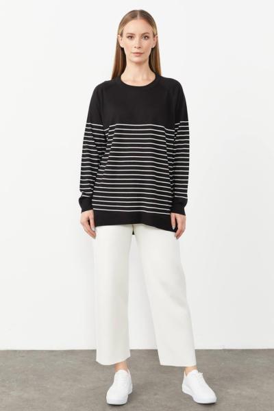 Çizgili Triko Bluz Siyah Beyaz