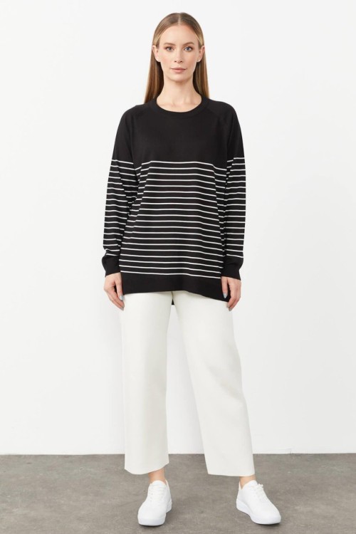 Çizgili Triko Bluz Siyah Beyaz