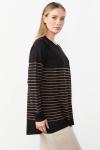 Çizgili Triko Bluz Siyah-Bej