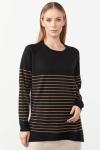 Çizgili Triko Bluz Siyah-Bej