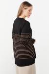 Çizgili Triko Bluz Siyah-Bej