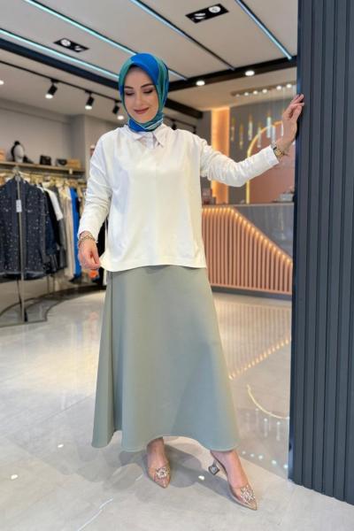 V Yaka Basic Tunik Ekru