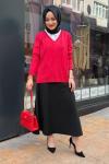 V Yaka Basic Tunik Kırmızı