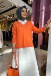 V Yaka Basic Tunik Turuncu