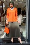 V Yaka Basic Tunik Turuncu