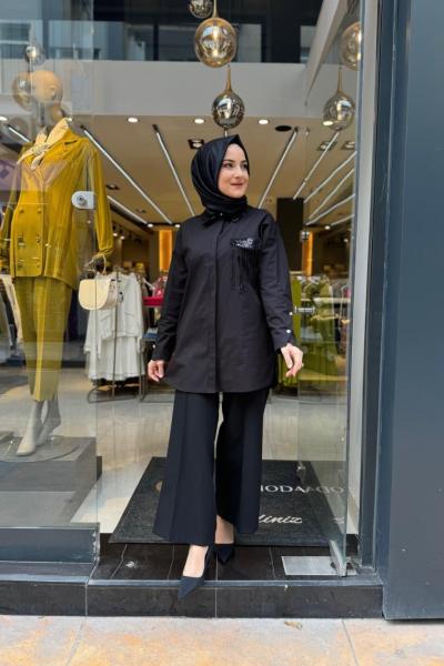 Pulpayet İşlemeli Tunik Siyah