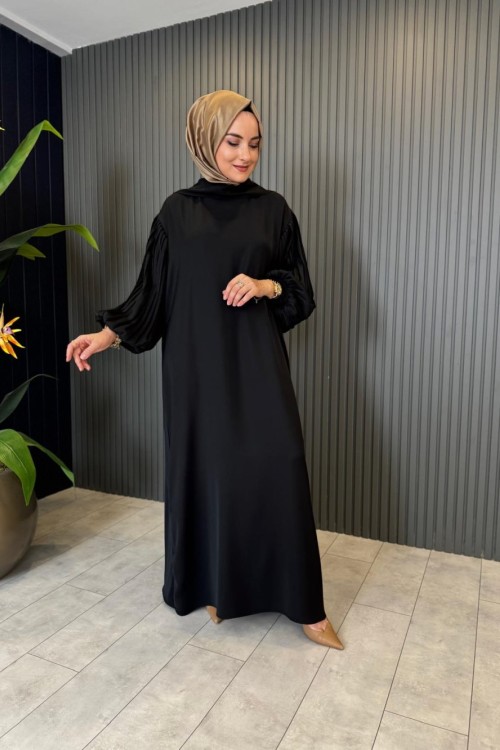 Kolları Dik Lamarca Elbise Siyah