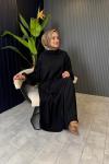 Kolları Dik Lamarca Elbise Siyah