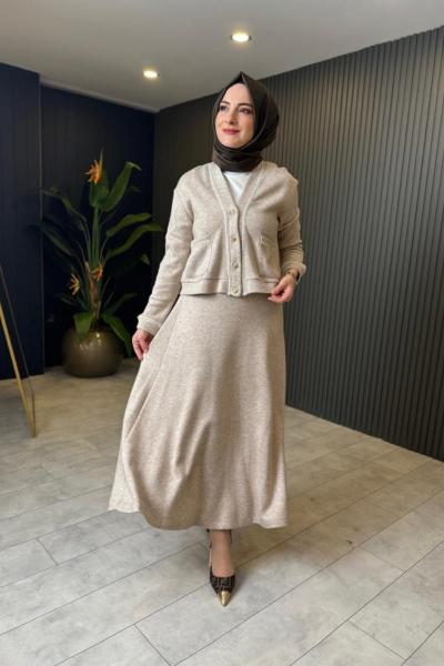 Kloş Etekli Takım Bej Bej