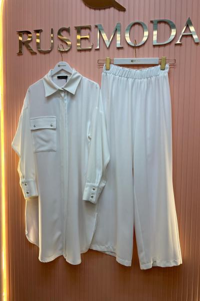 TUNİĞİ DÜĞMELİ TAKIM Ekru