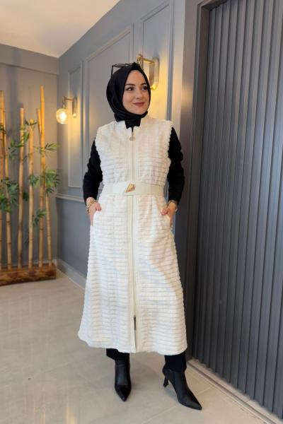 Orhan Tasarım Peluş Yelek Ekru Ekru