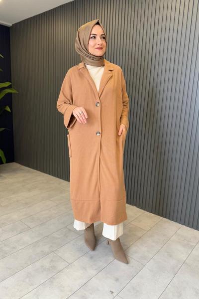 Çift Düğmeli Cepli Kap Camel Camel