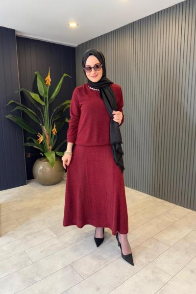 Orhan Yaka Taş Detaylı Takım Bordo Bordo
