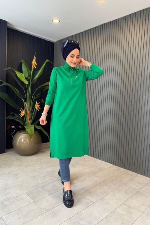 Broş Detaylı Tunik Yeşil Yeşil