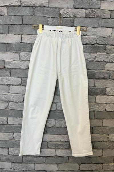 Beli Lastikli Pantolon Beyaz