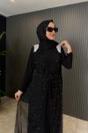 Yelekli İnçili Abaya Takım Siyah Siyah