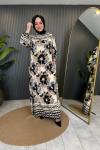 Batik Desenli Cepli Viskon Elbise Siyah
