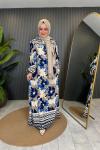 Batik Desenli Cepli Viskon Elbise Mavi
