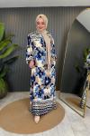 Batik Desenli Cepli Viskon Elbise Mavi