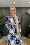 Batik Desenli Cepli Viskon Elbise Mavi