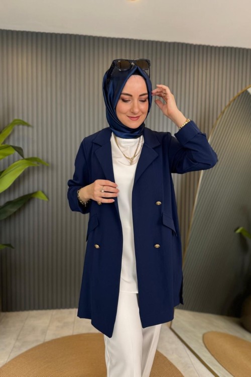 Linda Çift Düğmeli Ceket Lacivert