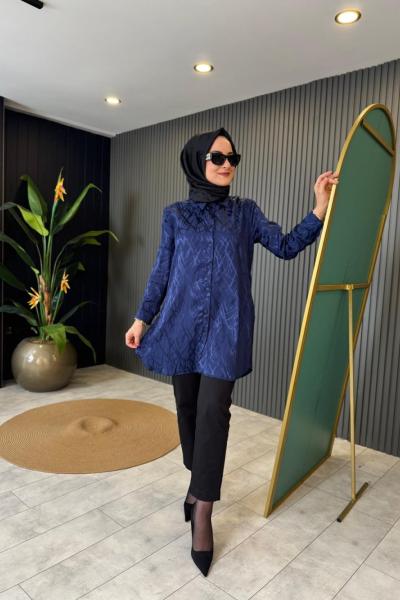 Desenli Jakar Tunik Lacivert
