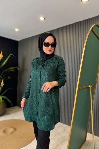 Desenli Jakar Tunik Zümrüt