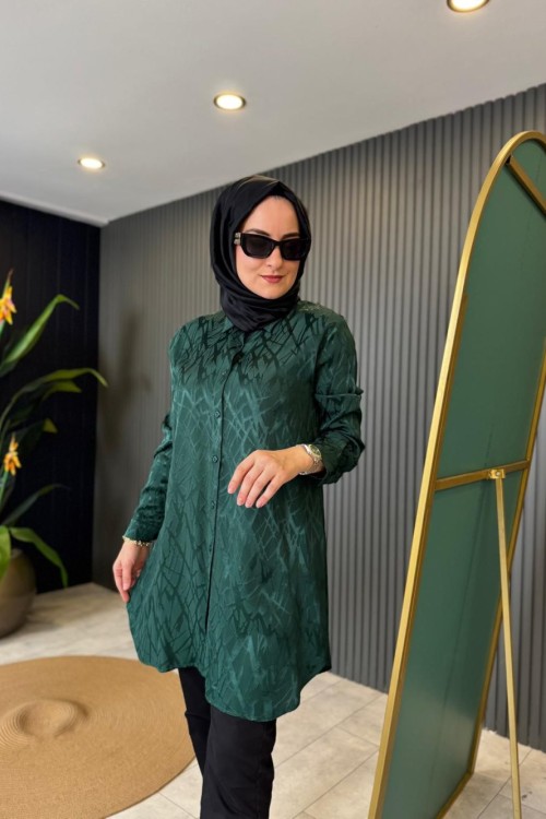 Desenli Jakar Tunik Zümrüt