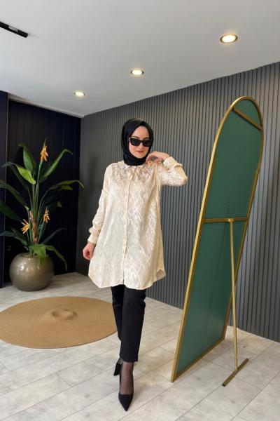 Desenli Jakar Tunik Bej