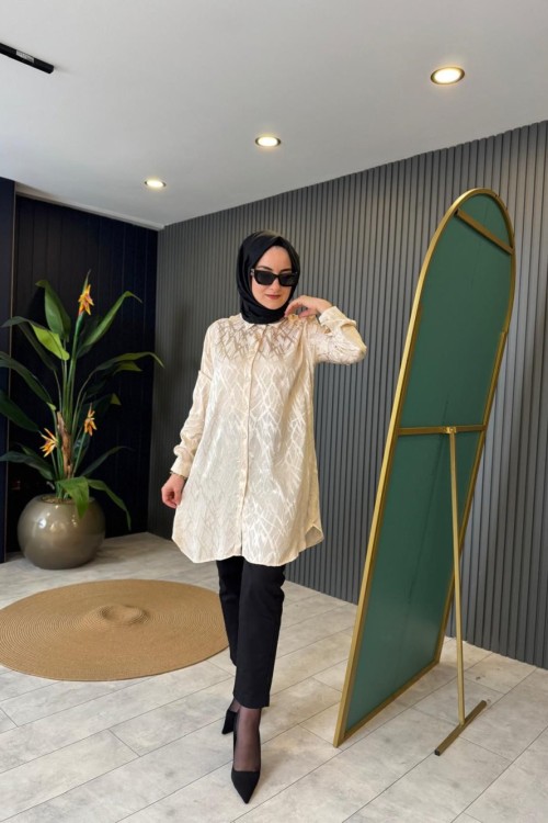 Desenli Jakar Tunik Bej